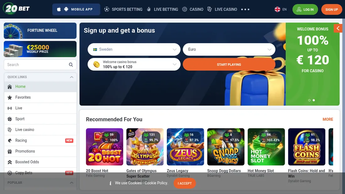 20Bet: javno dostopna igralniška avla